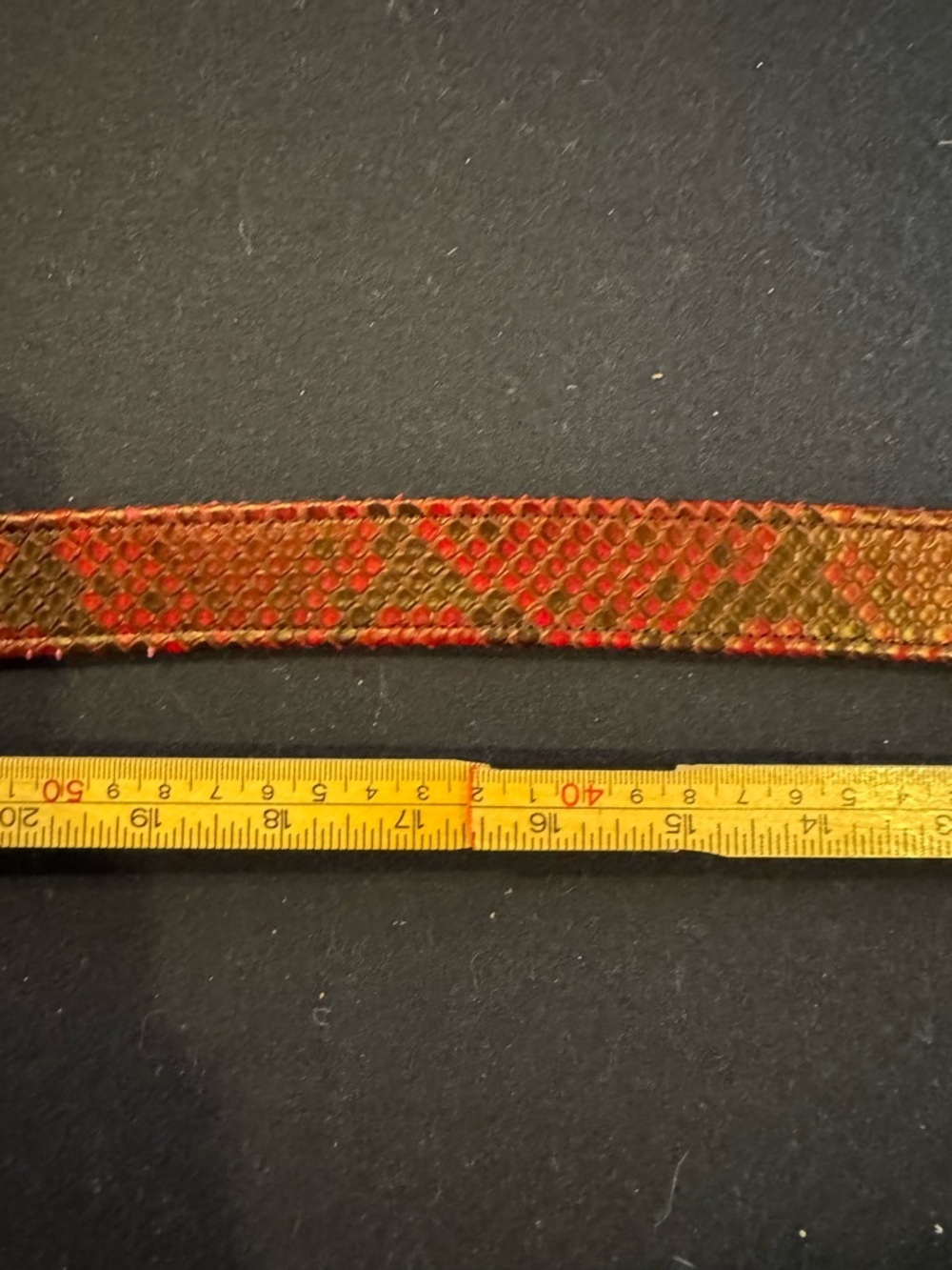 Italian Red Snakeskin Textured Leather Belt with Brass Buckle Sz M - Picture 5 of 10